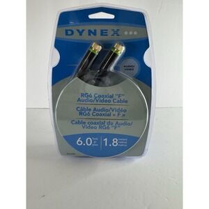 Dynex RG6 Coaxial F Audio Video Cable 6ft Gold Plated Connectors DX-AV081 Black
